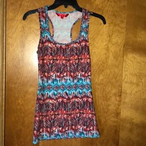 Red and blue fitted feather tank top